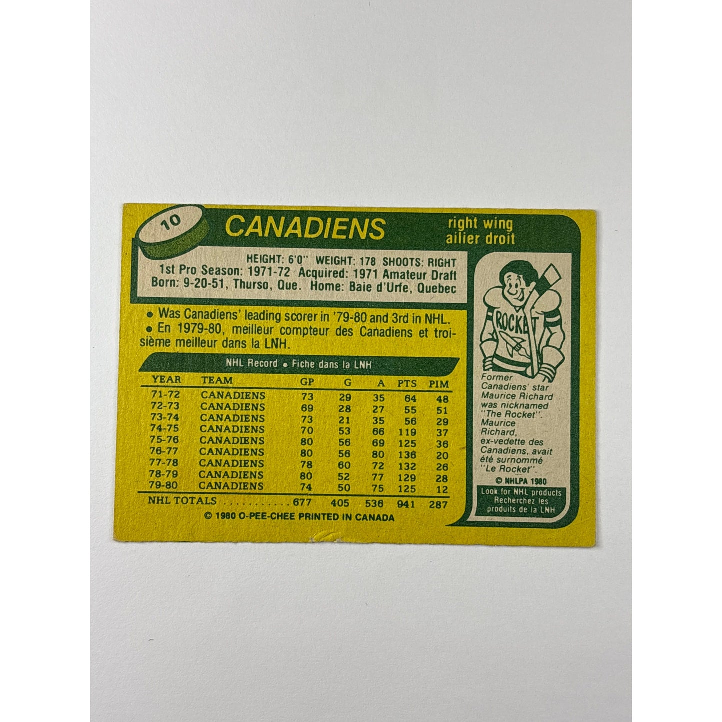 1980-81 O-Pee-Chee Guy Lafleur #10 | Local Legends Cards & Collectibles