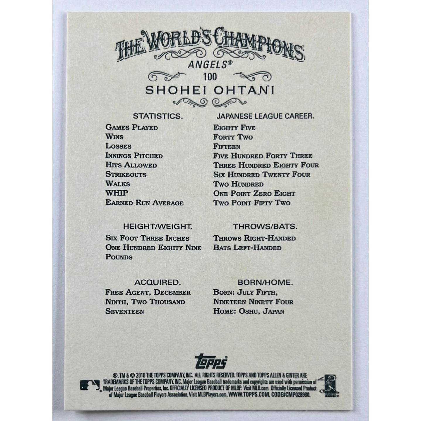 2018 Allen & Ginter Shohei Ohtani RC | Local Legends Cards & Collectibles