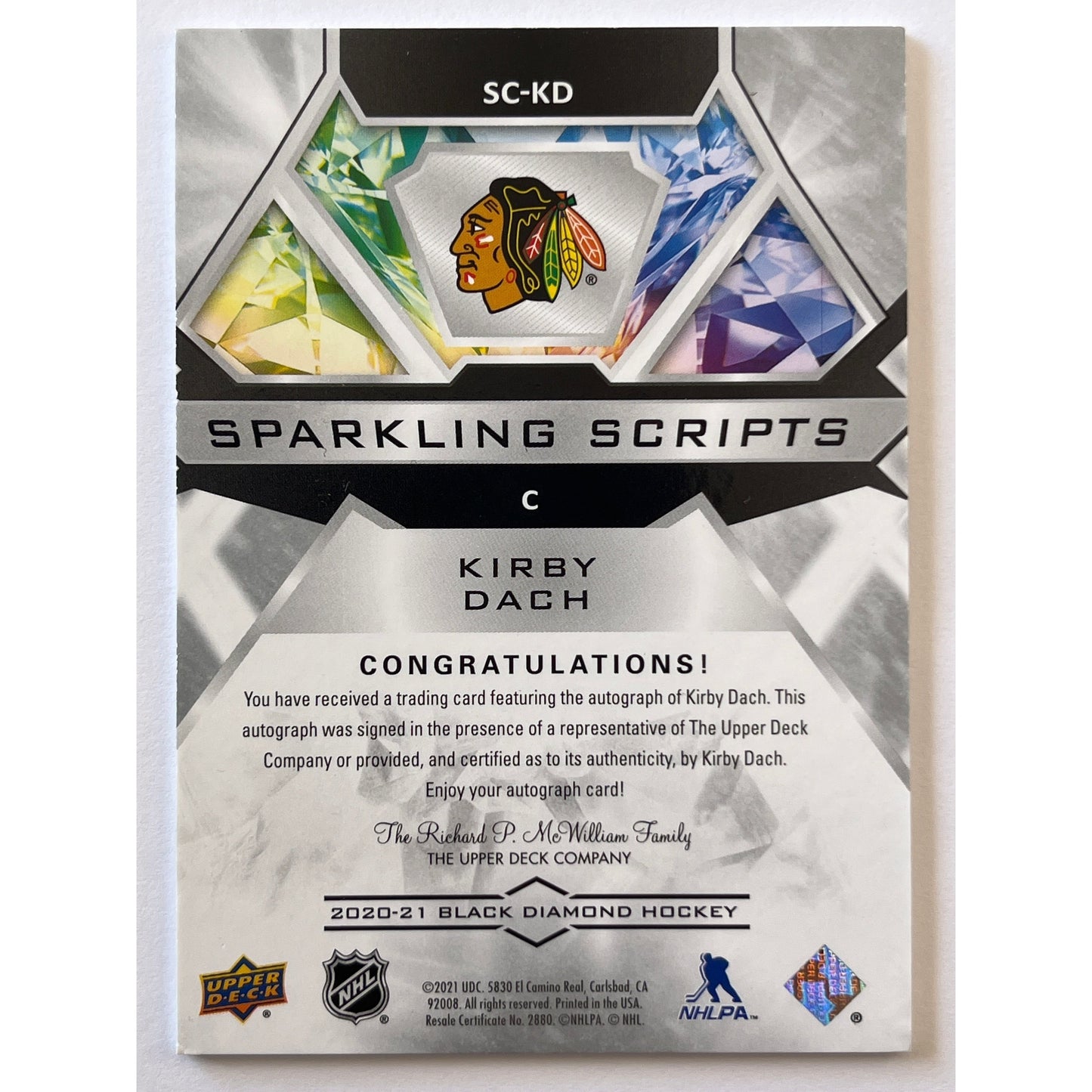 2020-21 Black Diamond Kirby Dach Sparkling Scripts | Local Legends Cards & Collectibles