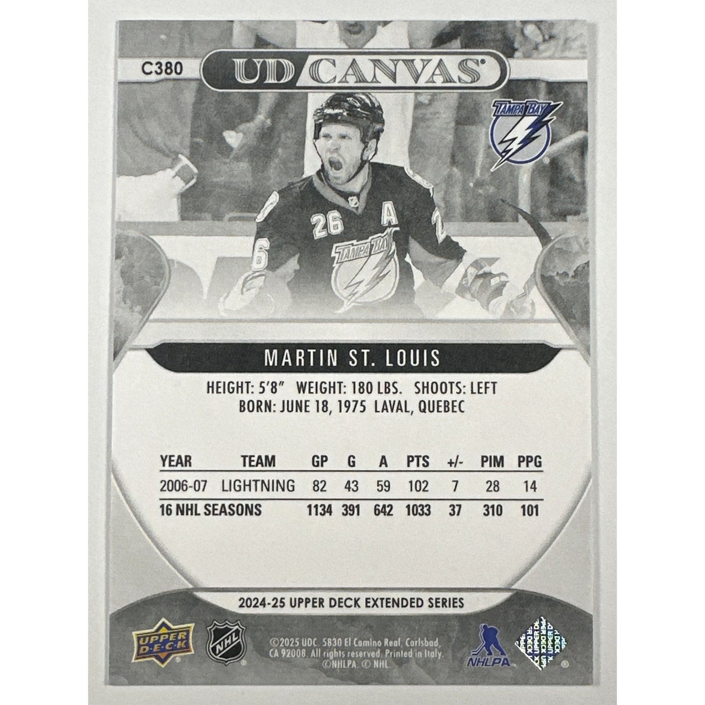 2024-25 Upper Deck Extended Series Martin St. Louis UD Canvas Legends Black & White