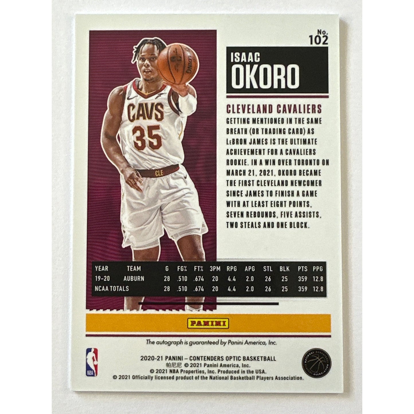 2020-21 Contenders Optic Isaac Okoro Rookie Ticket Auto Silver Holo