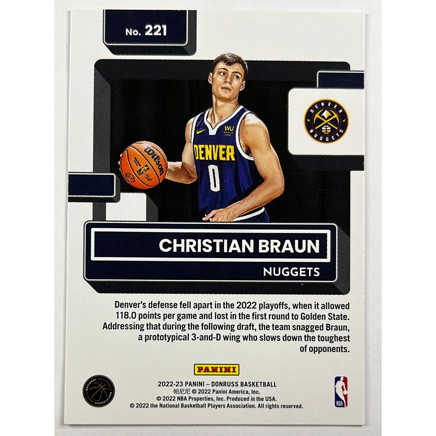 2022-23 Donruss Christian Braun Rated Rookie | Local Legends Cards & Collectibles