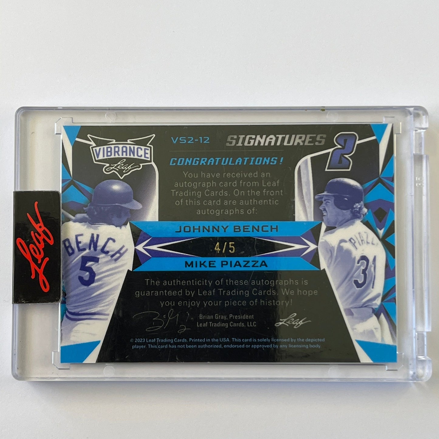 2023 Leaf Vibrance Johnny Bench / Mike Piazza Signatures /5 | Local Legends Cards & Collectibles