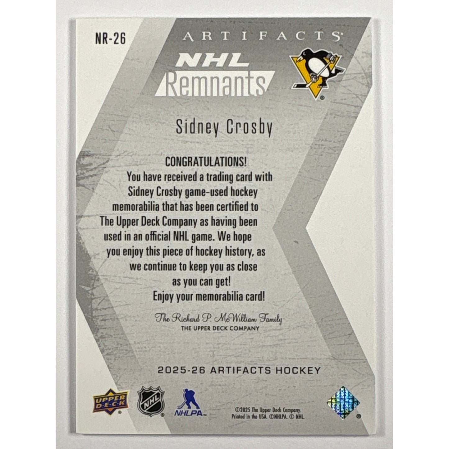 2025-26 Artifacts Sidney Crosby NHL Remnants