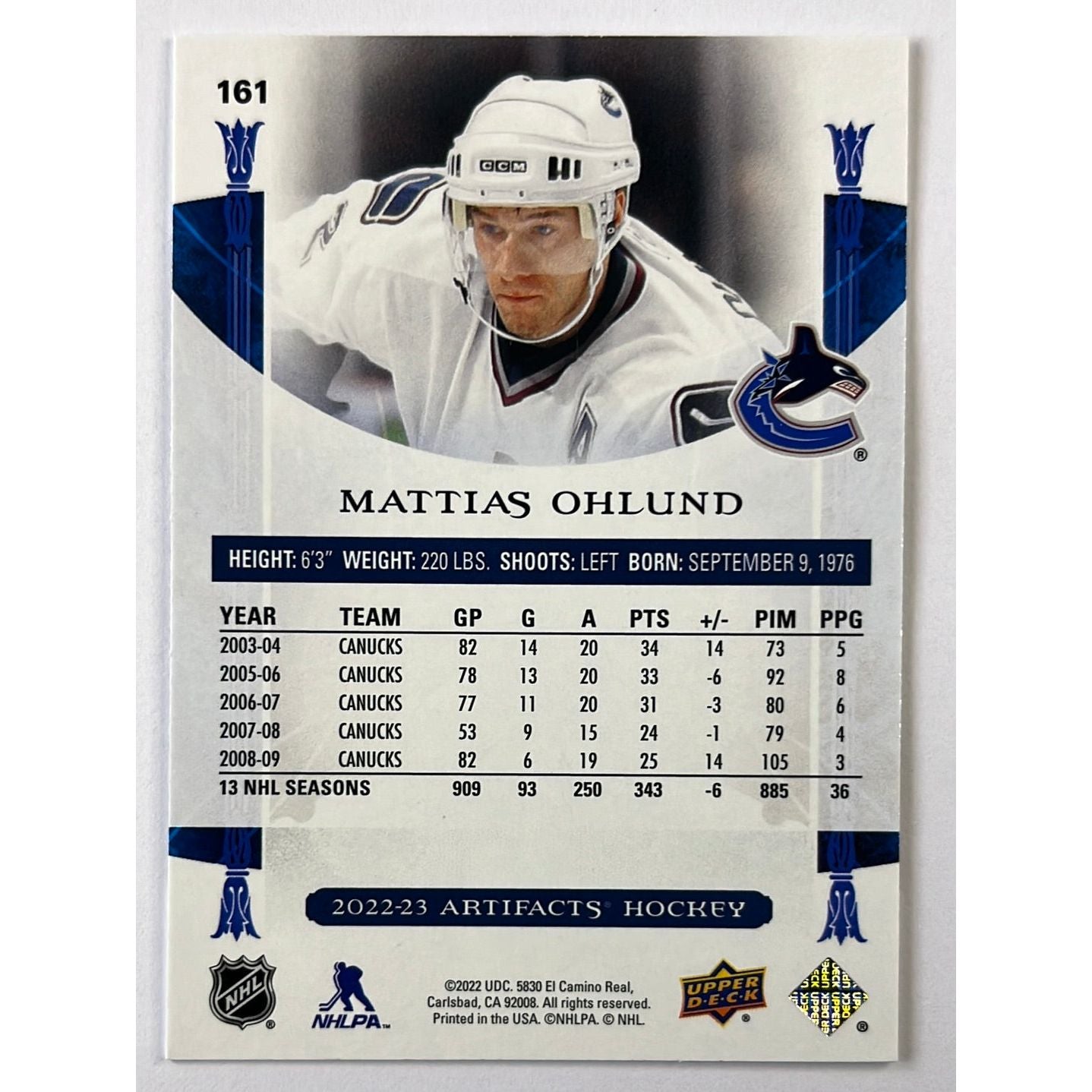 2022-23 Artifacts Mattias Ohlund Teal Paralell