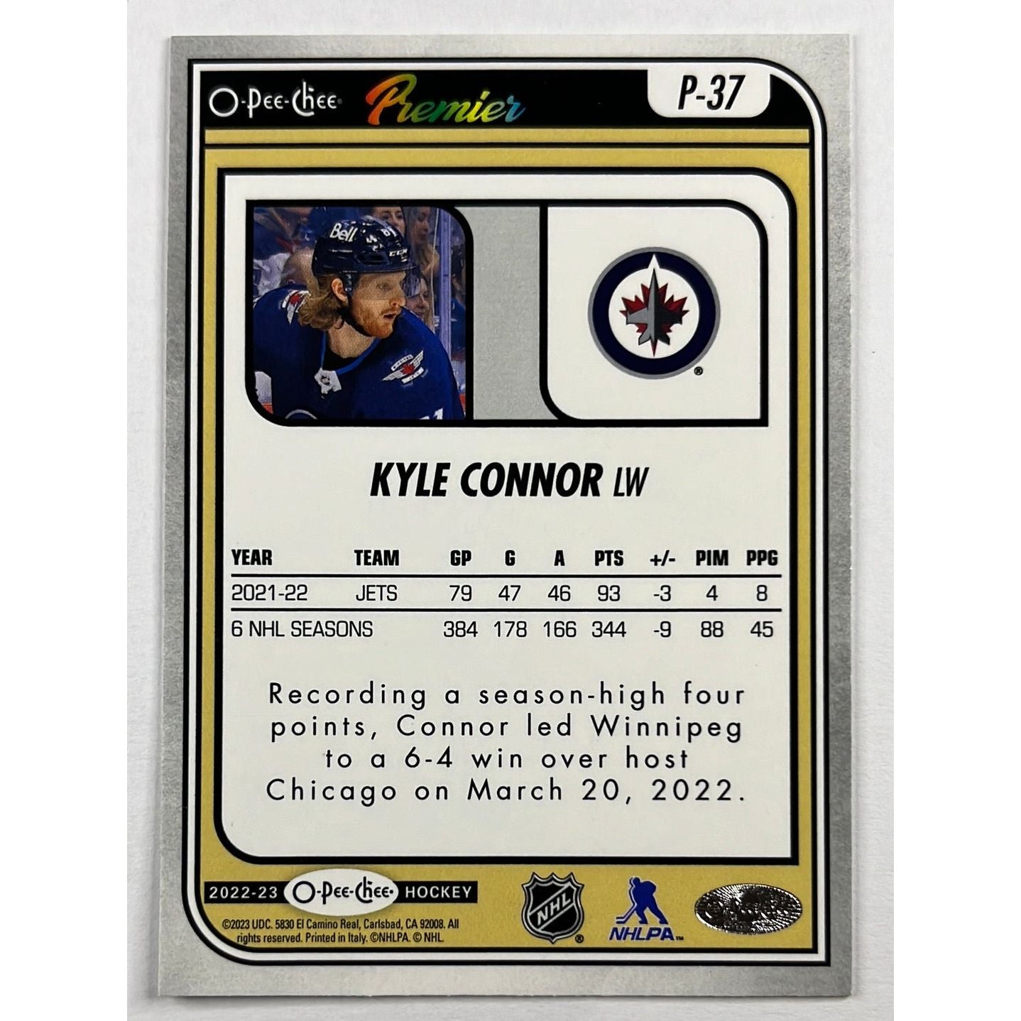 2022-23 O-Pee-Chee Premier Kyle Connor Rainbow /99