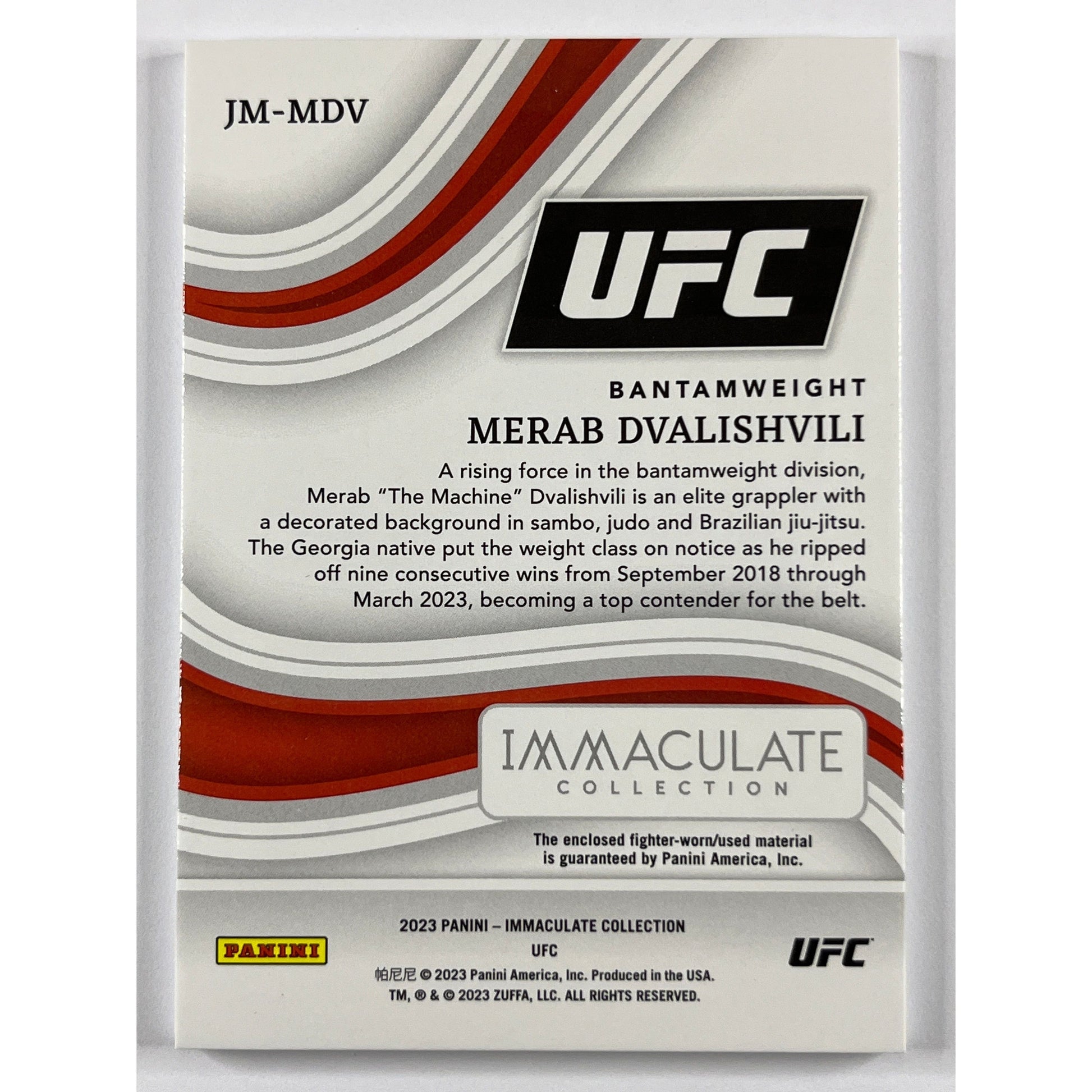 2023 Immaculate Collection Merab Dvalishvili Fighter Worn Material 10/10 | Local Legends Cards & Collectibles