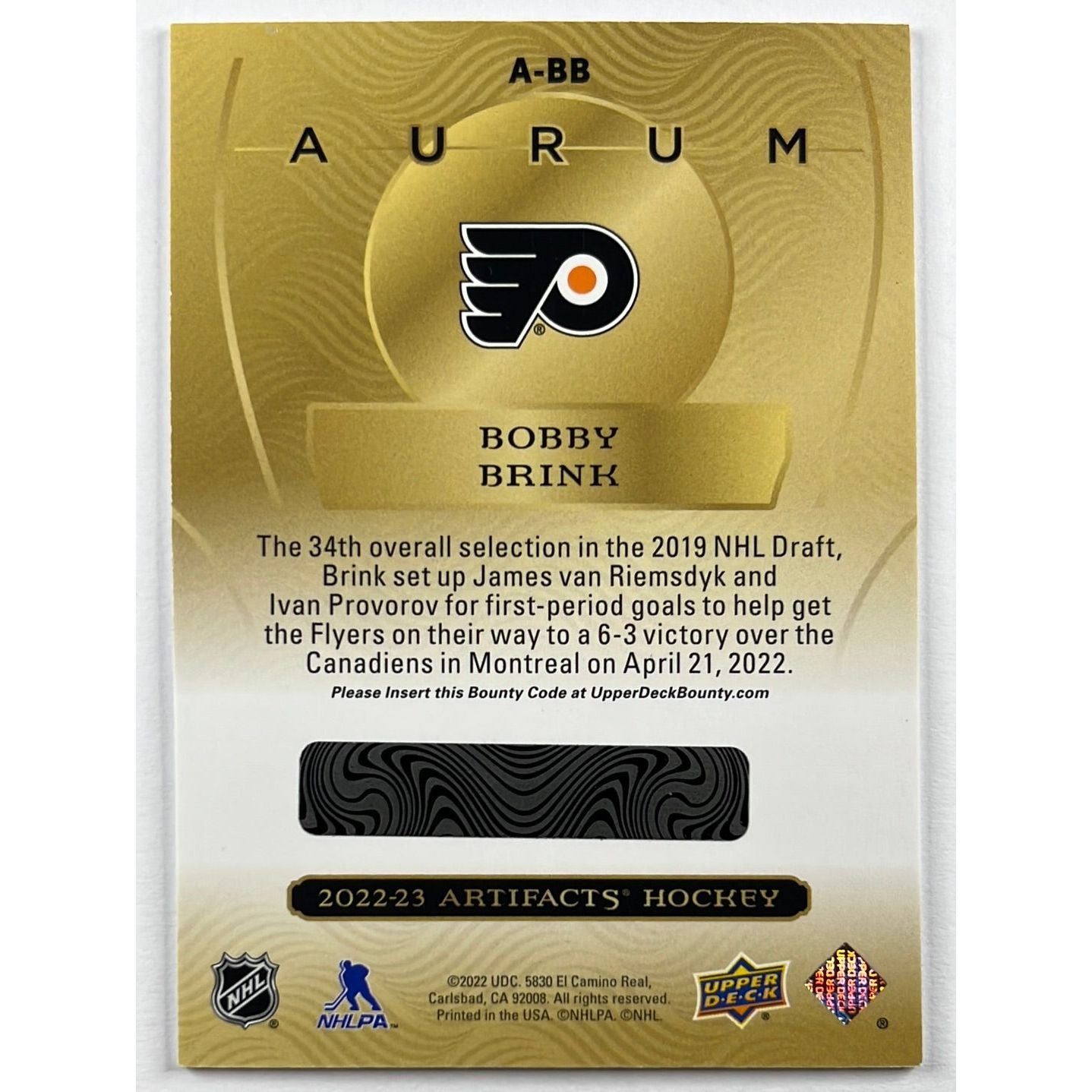 2022-23 Artifacts Bobby Brink Aurum Rookie | Local Legends Cards & Collectibles