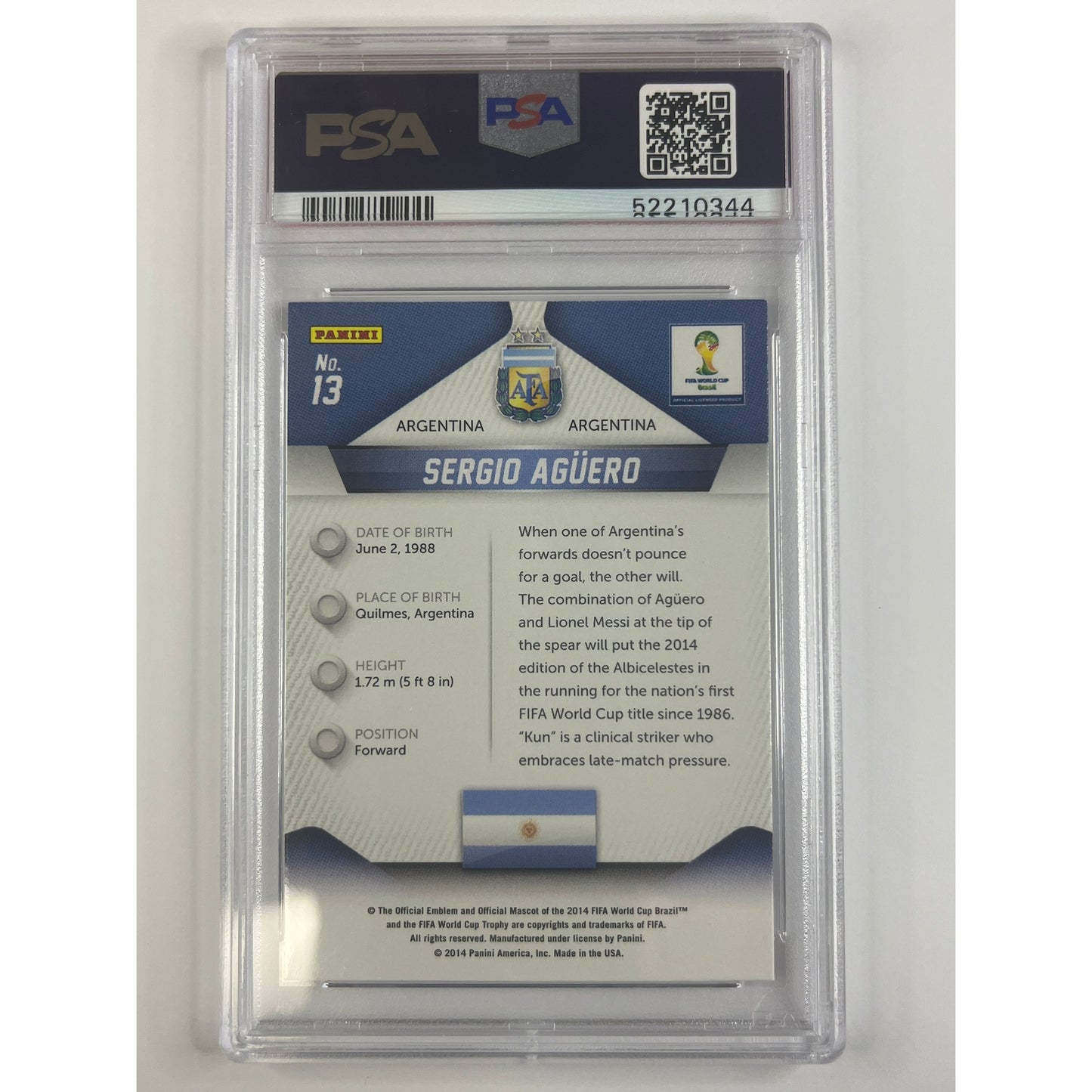 2014 Panini Prizm World Cup Sergio Aguero PSA 9 MINT | Local Legends Cards & Collectibles