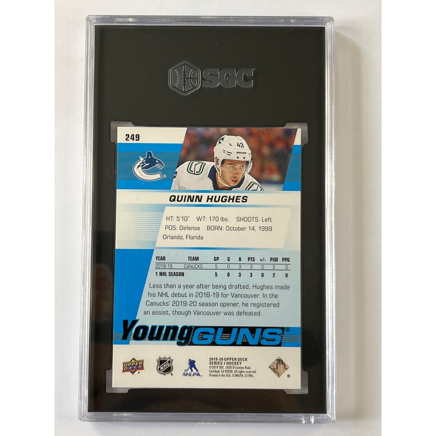 2019-20 Series 1 Quinn Hughes Young Guns SGC 10 GEM MINT | Local Legends Cards & Collectibles