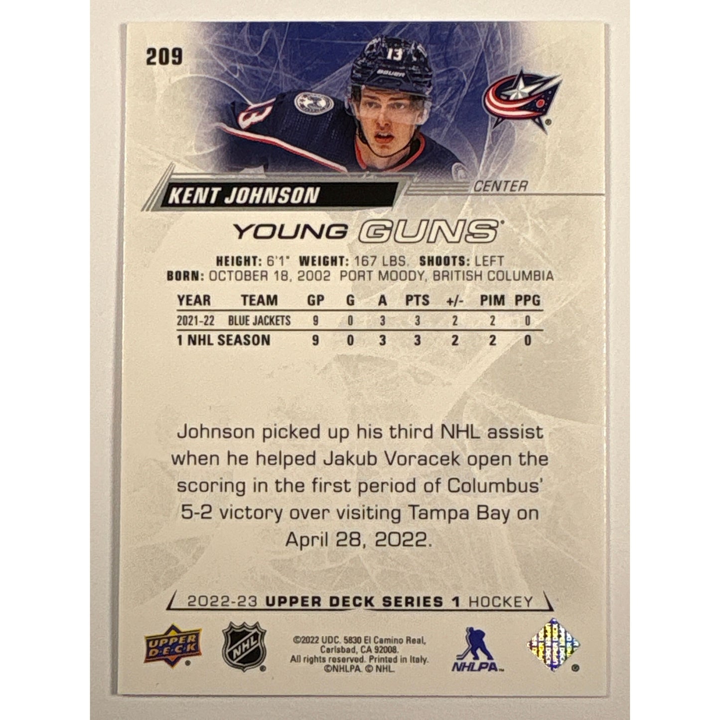 2022-23 Series 1 Kent Johnson Young Guns