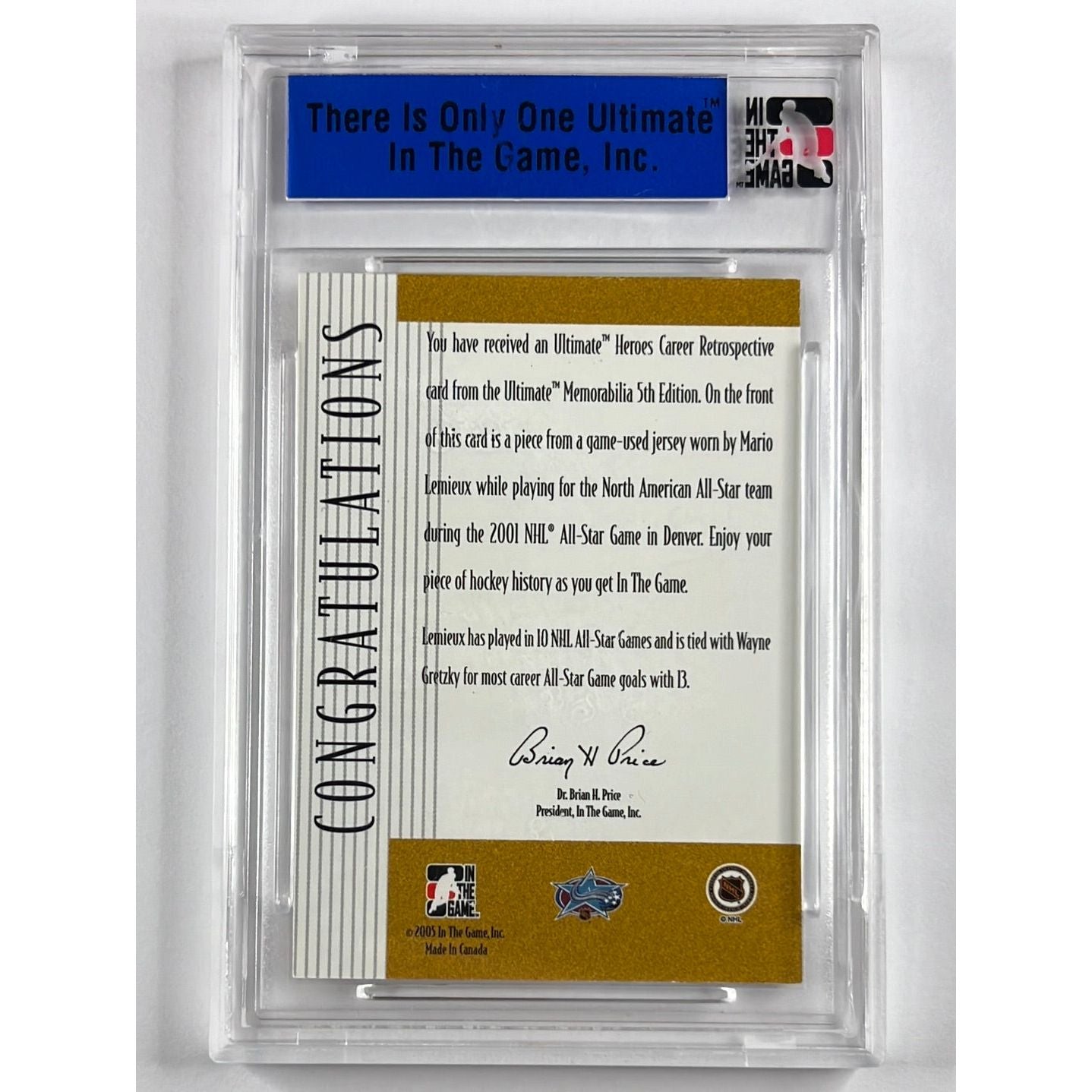 2005-06 In The Game Mario Lemieux Ultimate Heroes Career Retrospective One of One Patch