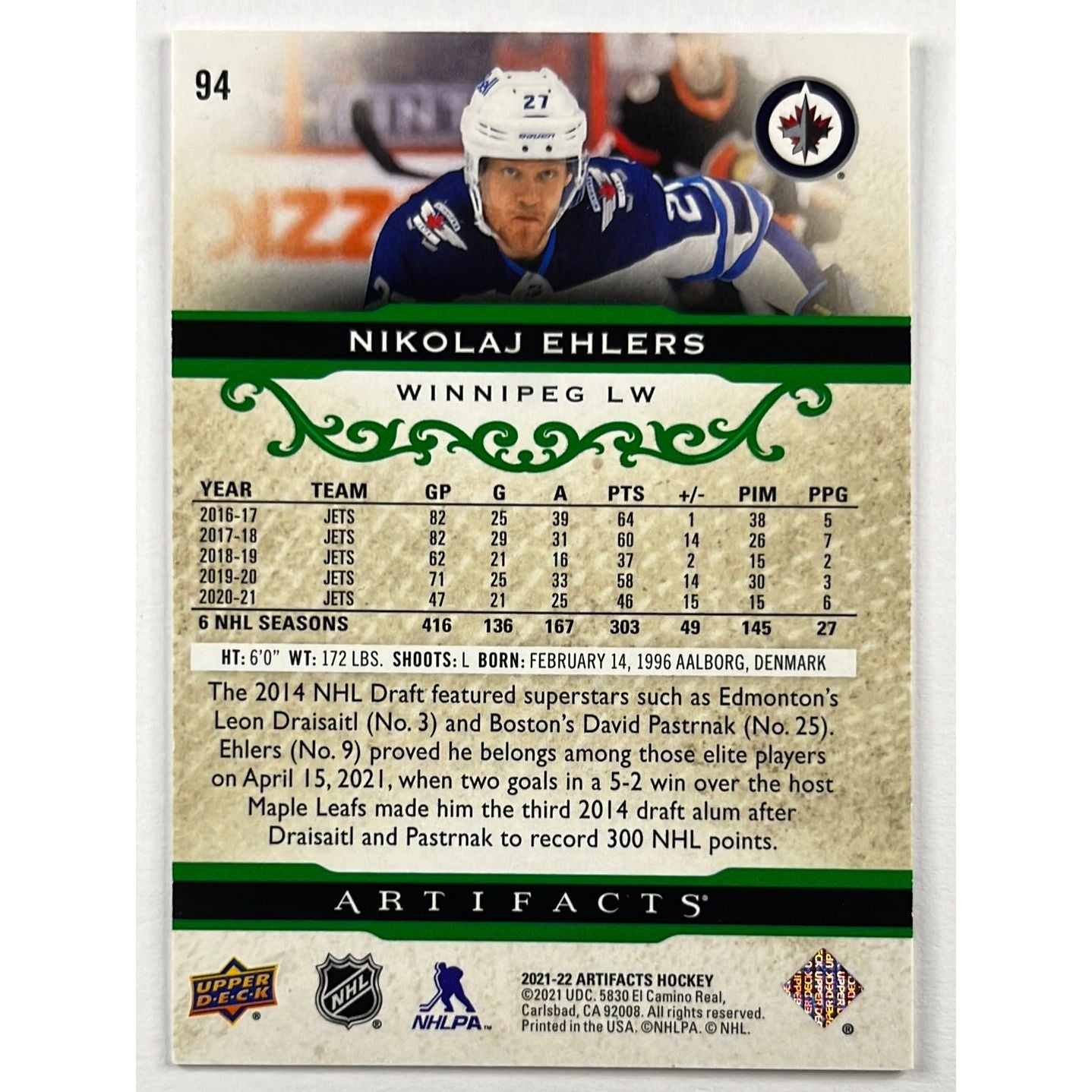 2021-22 Artifacts Nikolaj Ehlers Emerald /99