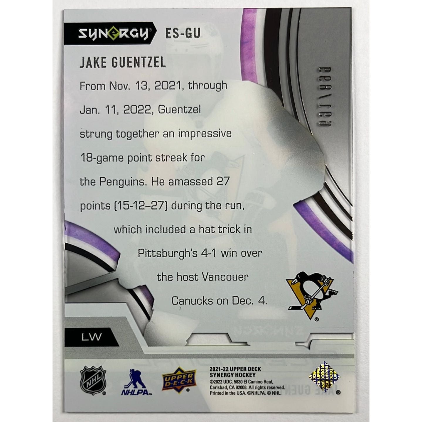 2021-22 Synergy Jake Guentzel Exceptional Stars /899 | Local Legends Cards & Collectibles