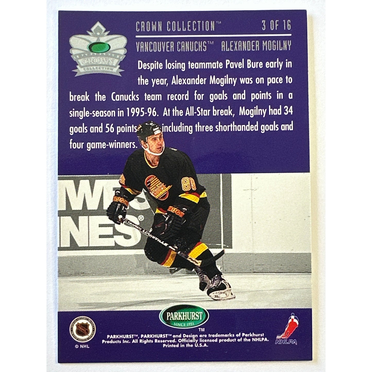 1995-96 Parkhurst Alexander Mogilny Crown Collection
