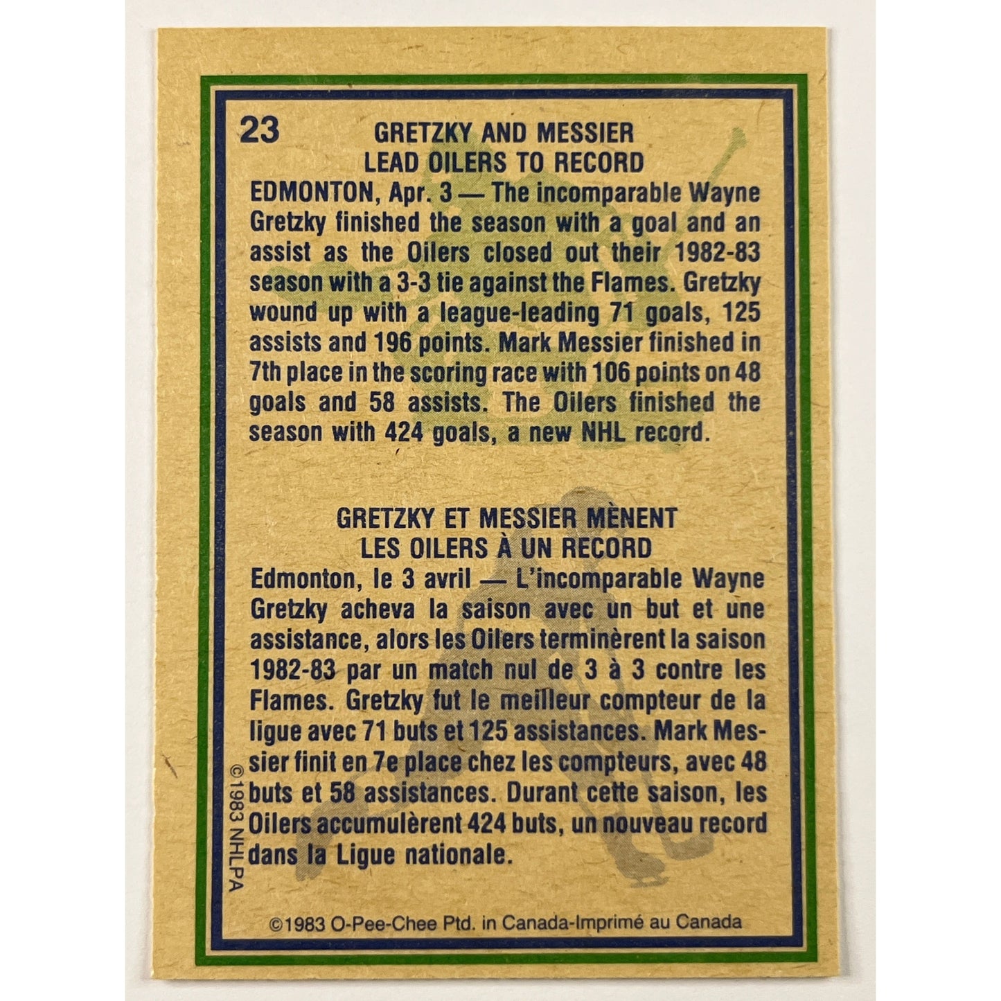 1983-84 O-Pee-Chee Mark Messier / Wayne Gretzky Highlight | Local Legends Cards & Collectibles