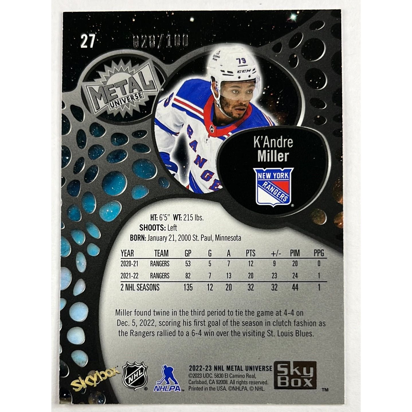 2022-23 Metal Universe K’Andre Miller Precious Metal Gems Red /100 | Local Legends Cards & Collectibles