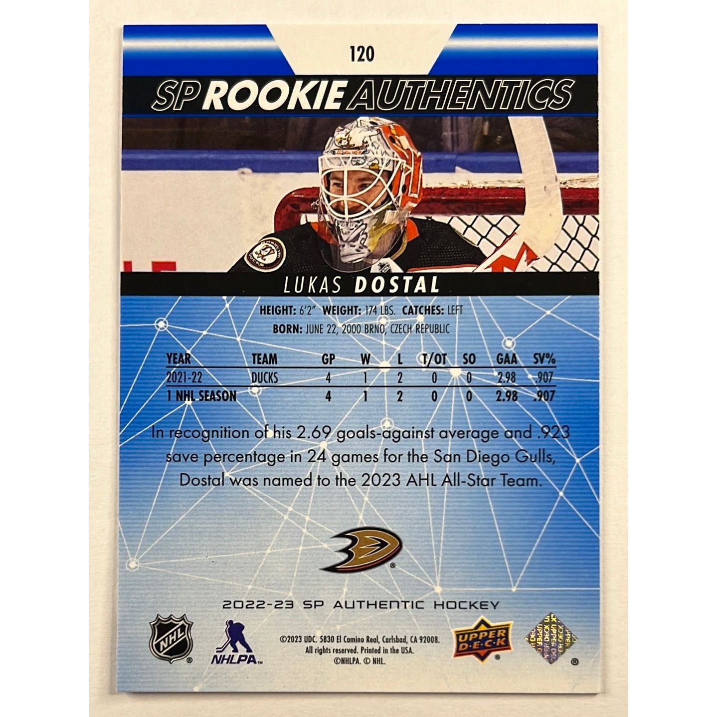 2022-23 SP Authentic Lukas Dostal Blue Foil SP Rookie Authentics | Local Legends Cards & Collectibles