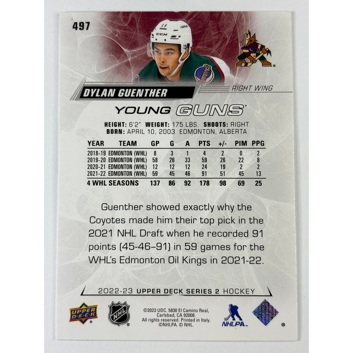 2022-23 Upper Deck Series 2 Dylan Guenther Young Guns