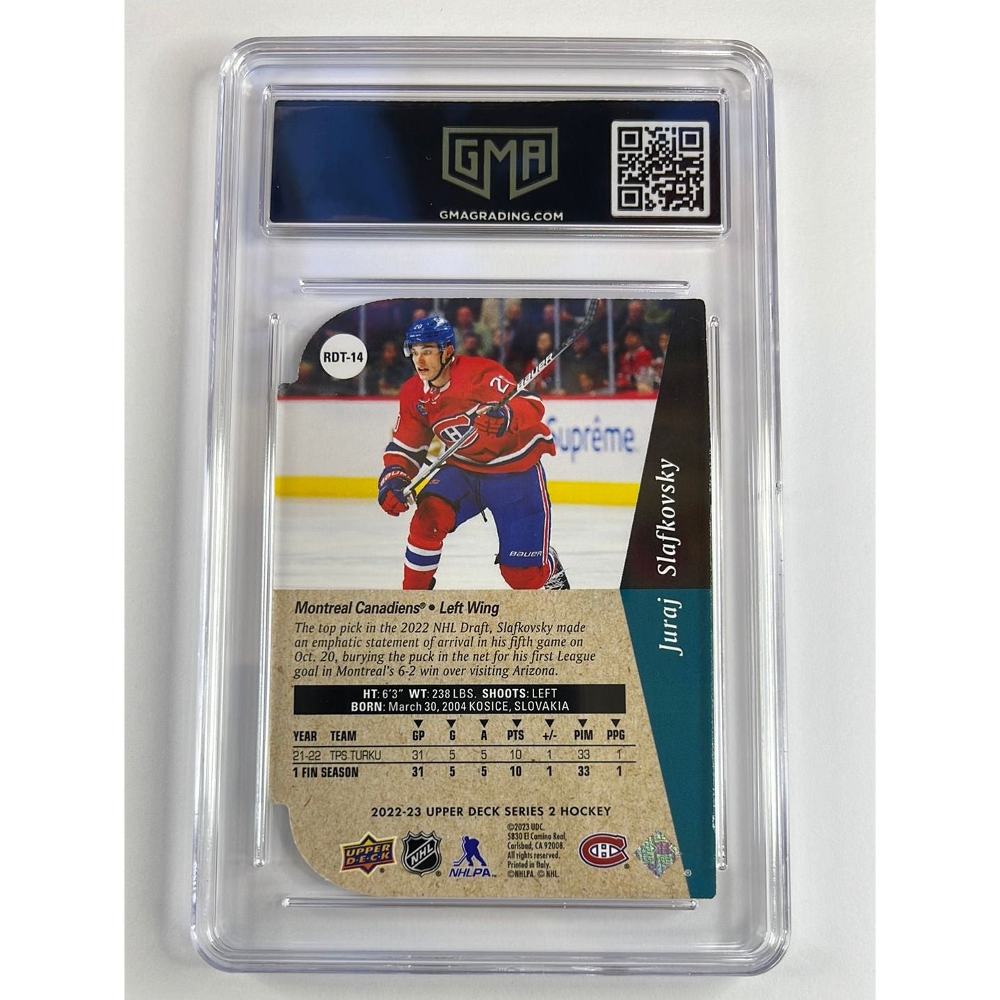 2022-23 Upper Deck Juraj Slafkovsky 95’ Retro Rookie Die Cut GMA 8.5 | Local Legends Cards & Collectibles