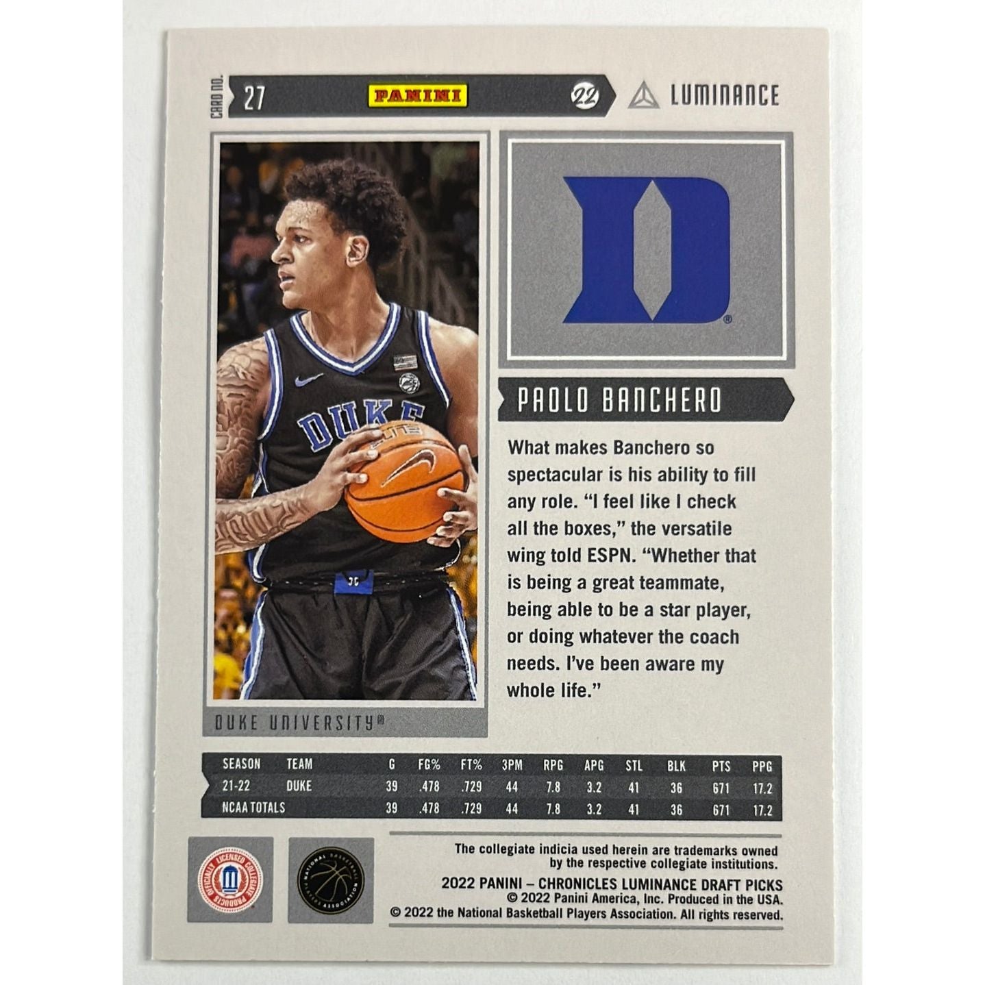 2022 Chronicles Luminance Paolo Banchero RC | Local Legends Cards & Collectibles