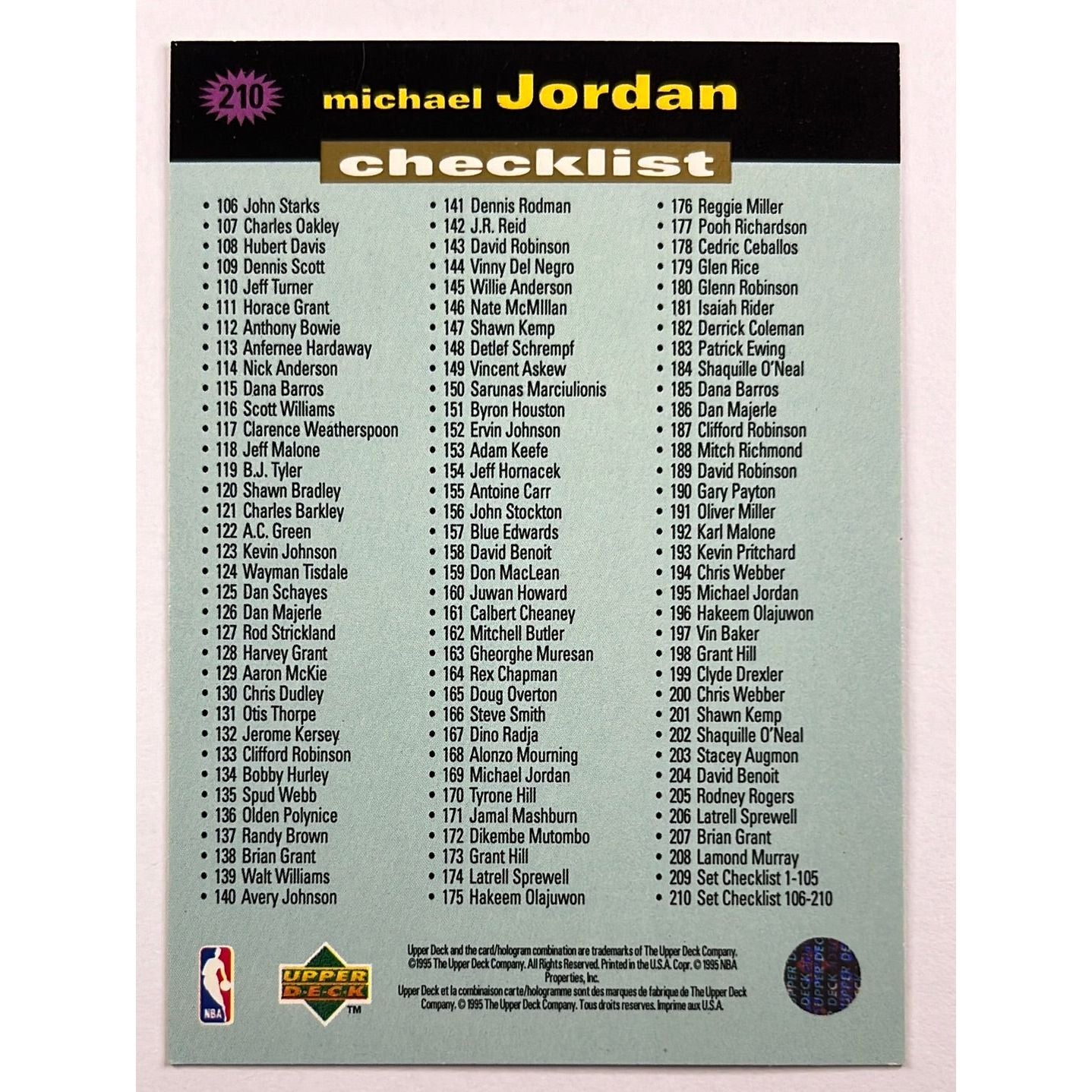 1995-96 Upper Deck Michael Jordan Checklist 106-210 | Local Legends Cards & Collectibles