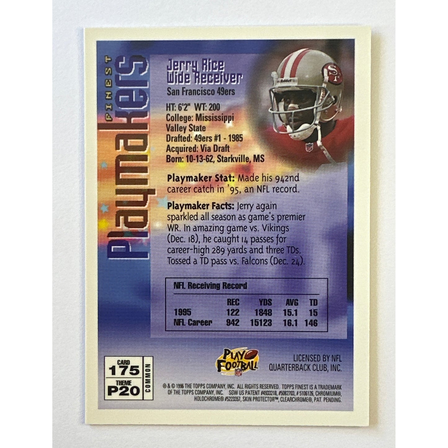 1996 Topps Finest Jerry Rice Finest Playmakers Unpeeled