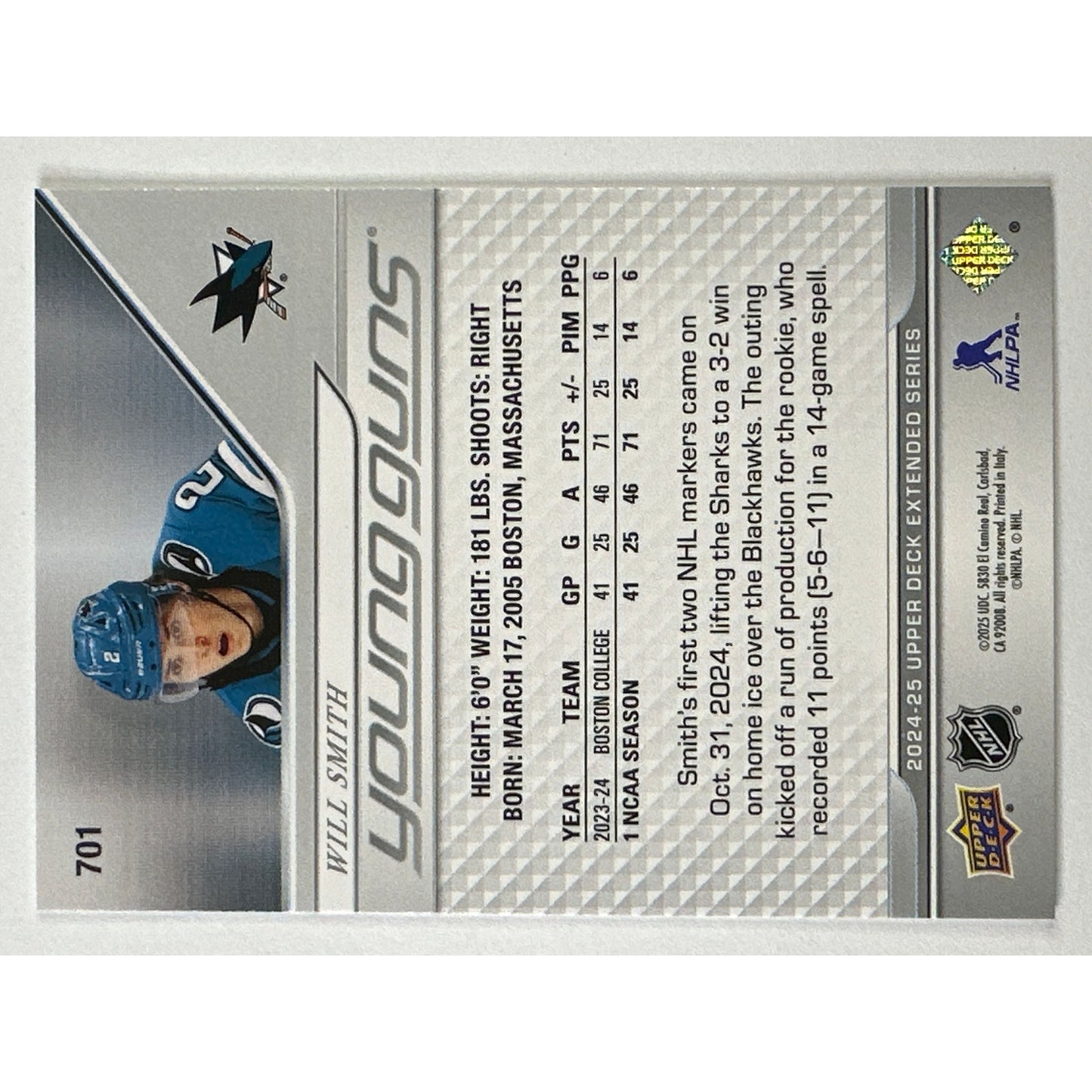 2024-25 Upper Deck Extended Series Will Smith Young Guns