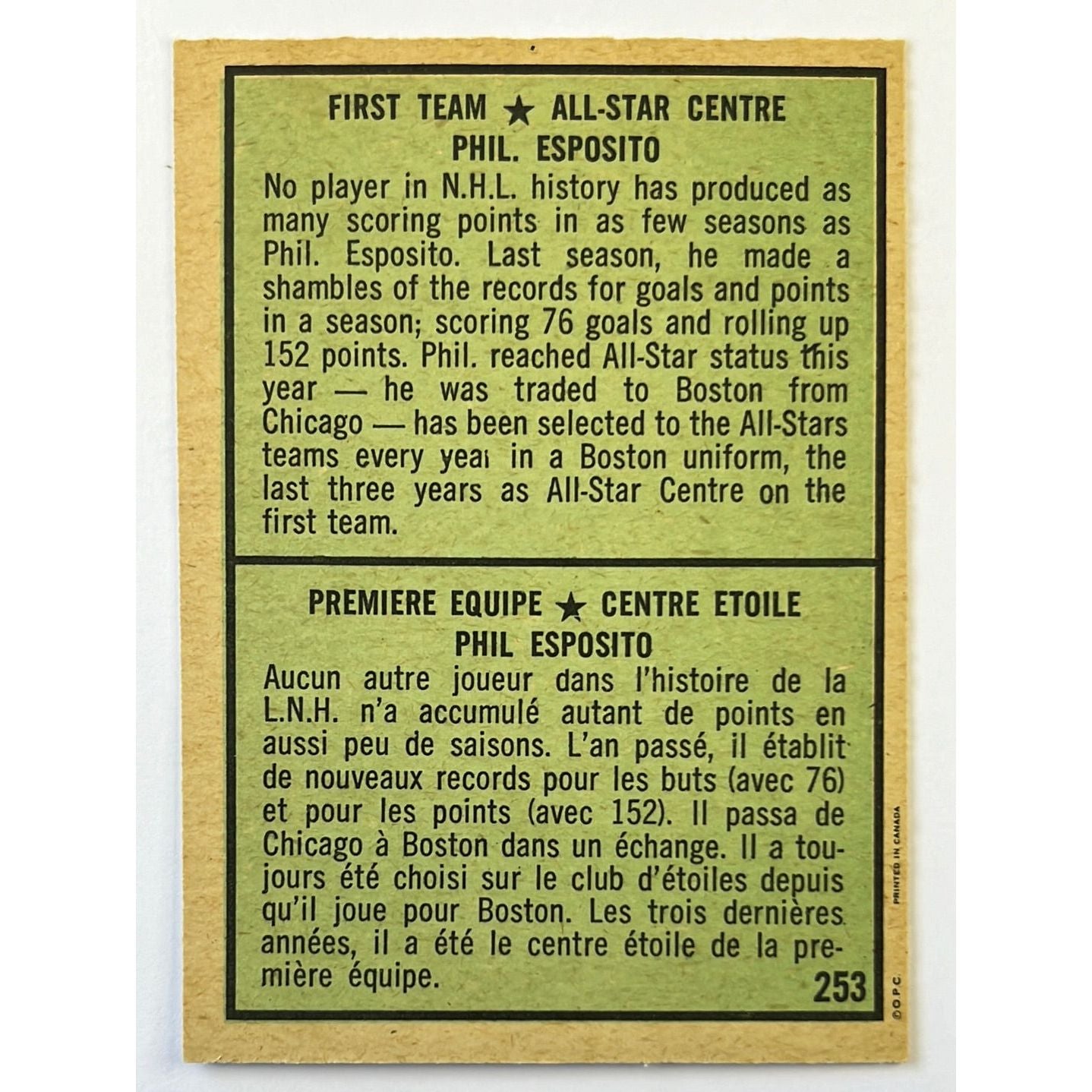 1971-72 O-Pee-Chee Phil Esposito #253 | Local Legends Cards & Collectibles