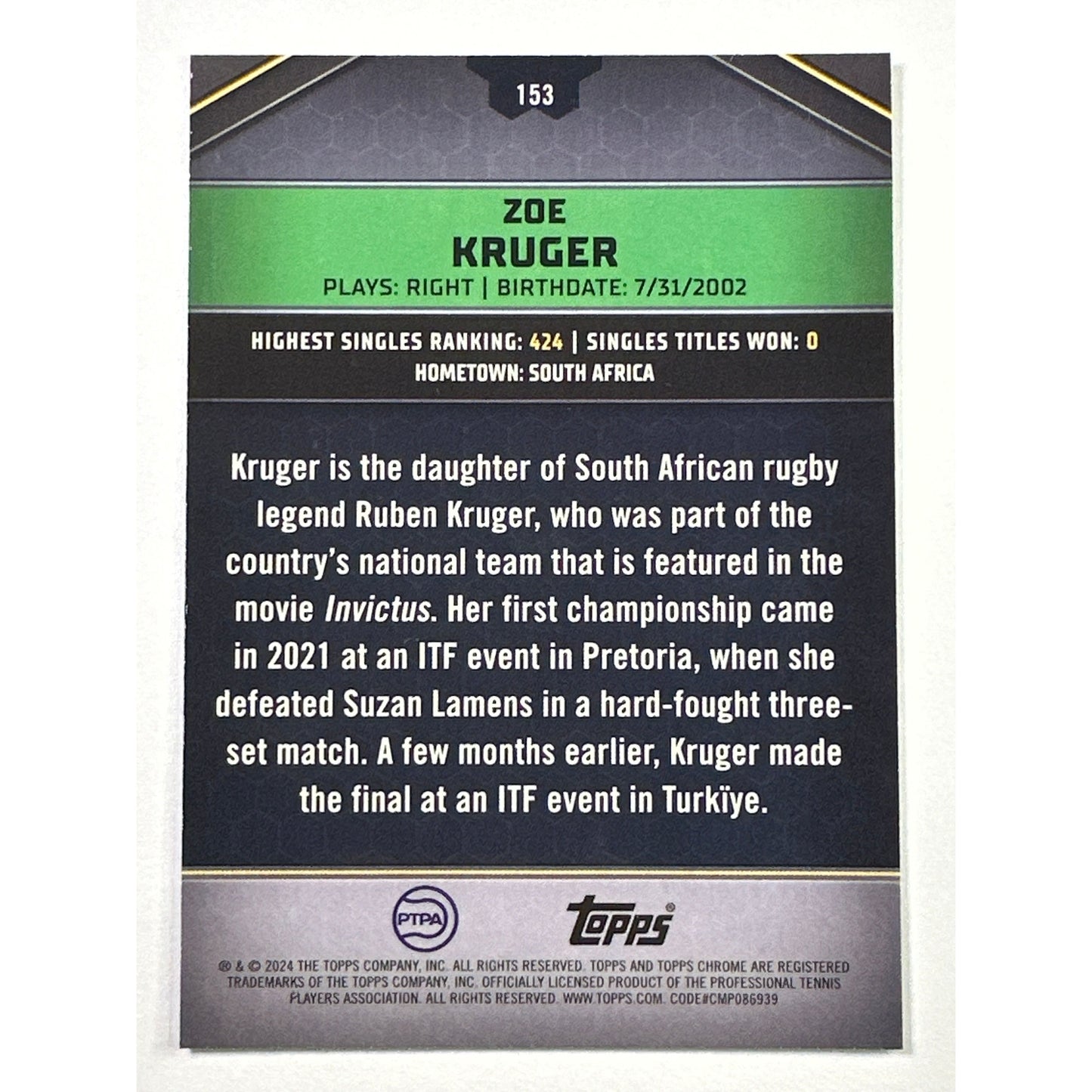 2024 Topps Geaphite Zoe Kruger Refractor /199