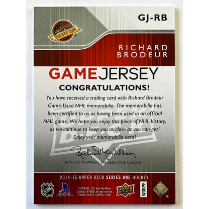 2014-15 Series 1 Richard “King Richard” Brodeur Game Jersey