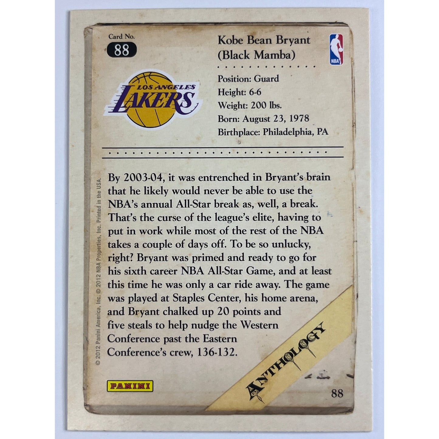 2012 Panini Anthology Kobe Bryant #185