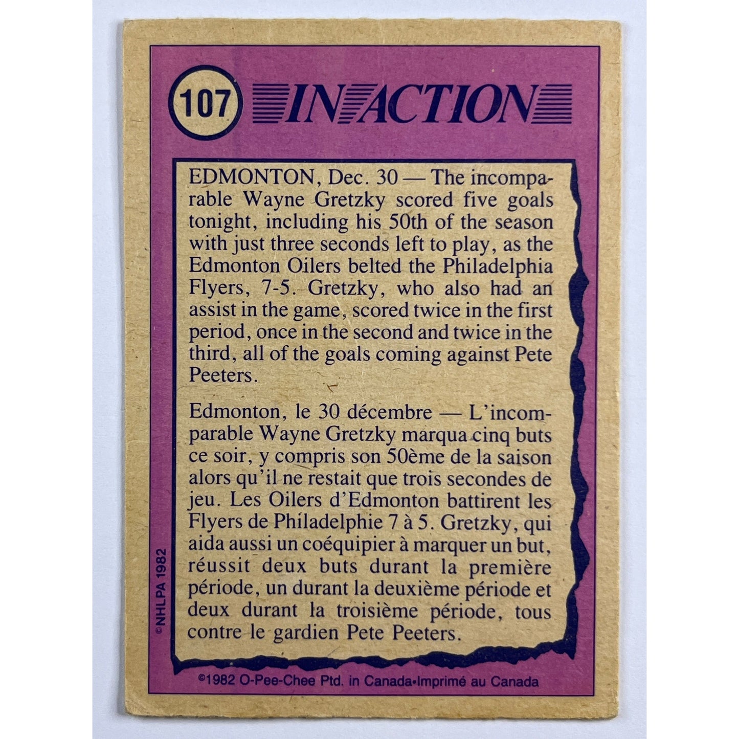 1982-83 O-Pee-Chee Wayne Gretzky In Action #107 | Local Legends Cards & Collectibles