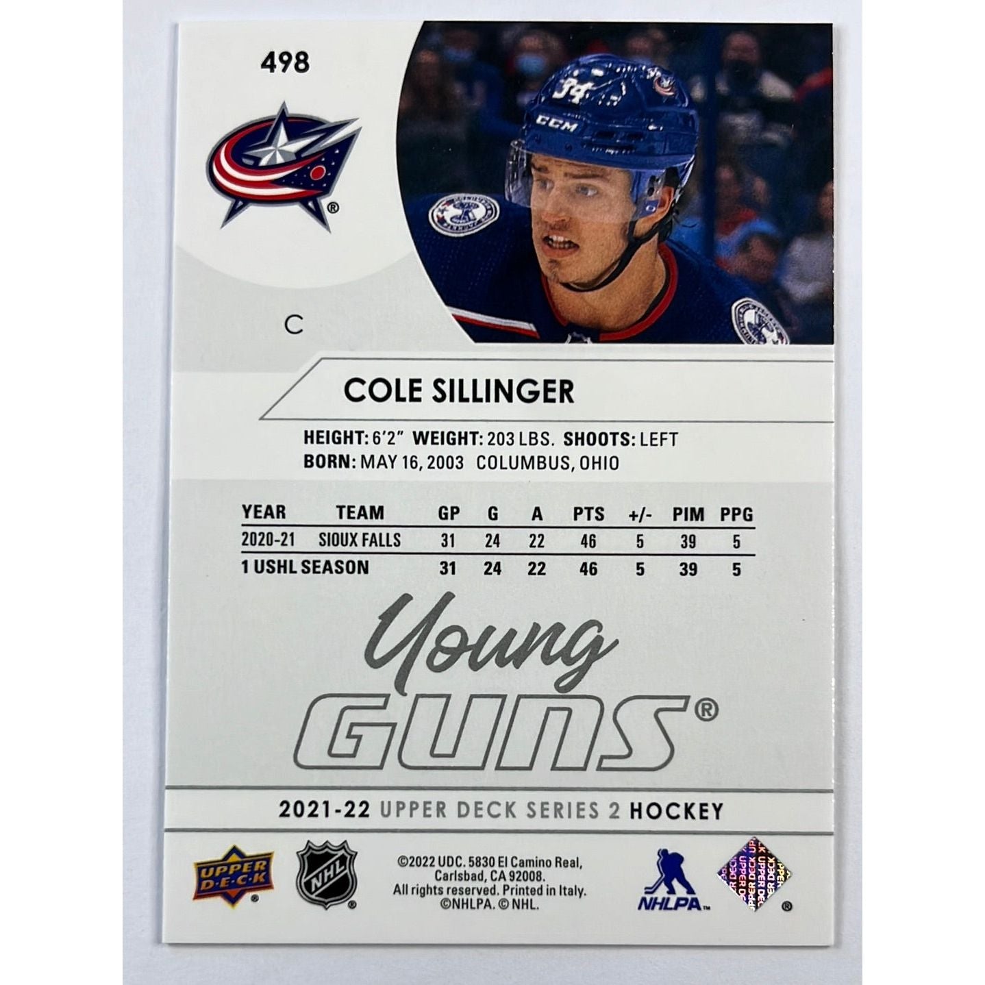 2021-22 Upper Deck Cole Sillinger Young Guns | Local Legends Cards & Collectibles