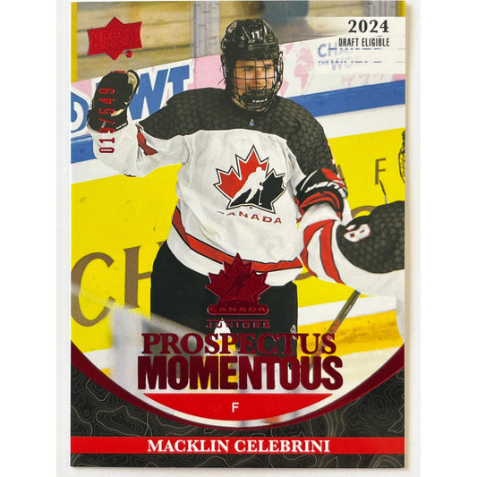 2023 Team Canada Juniors Macklin Celebrini Prospectus Momentous Red Foil /549 | Local Legends Cards & Collectibles