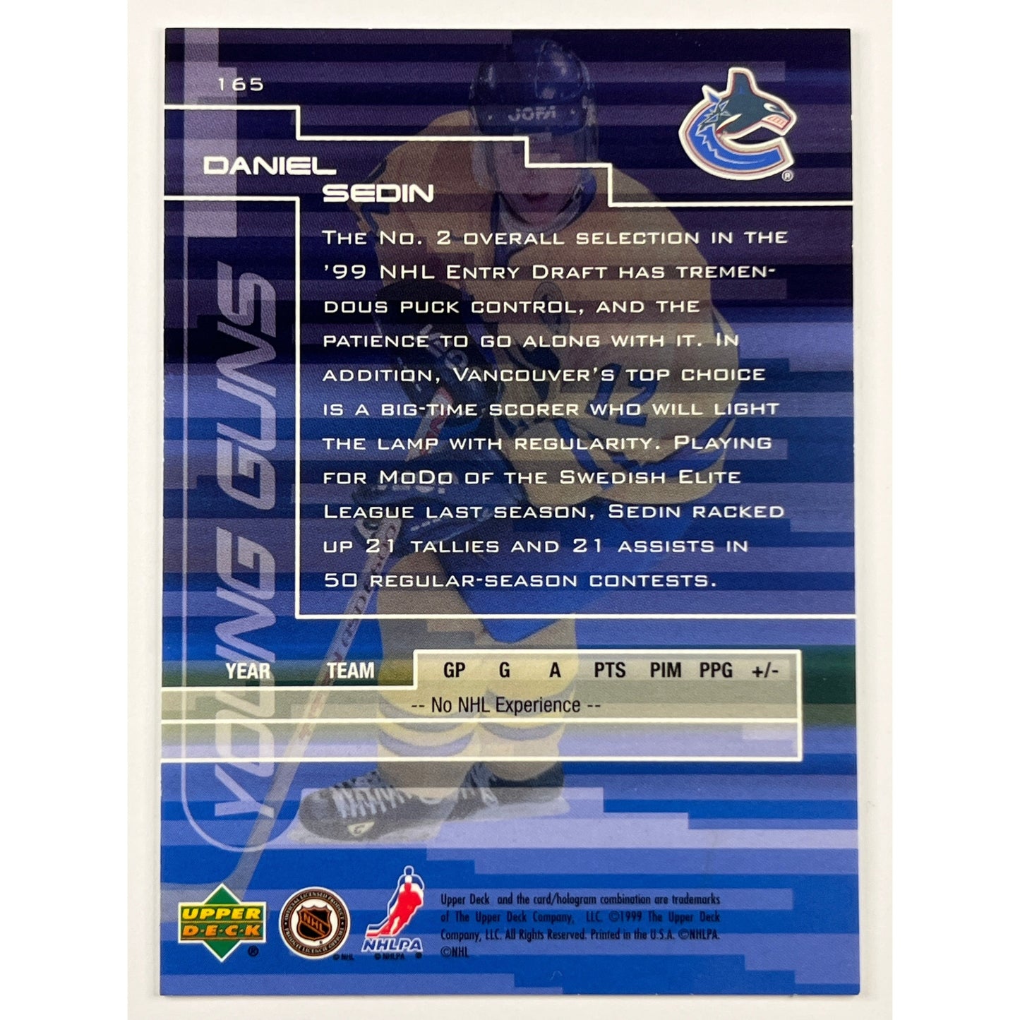 1998-99 Upper Deck Daniel Sedin Young Guns | Local Legends Cards & Collectibles