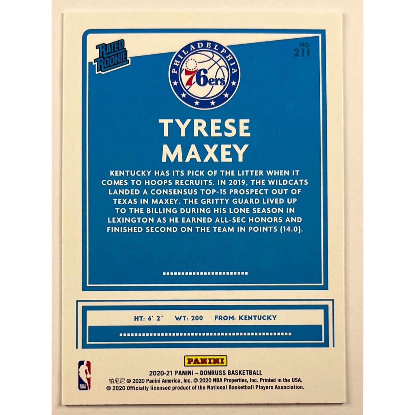 2020-21 Donruss Tyrese Maxey Rated Rookie | Local Legends Cards & Collectibles