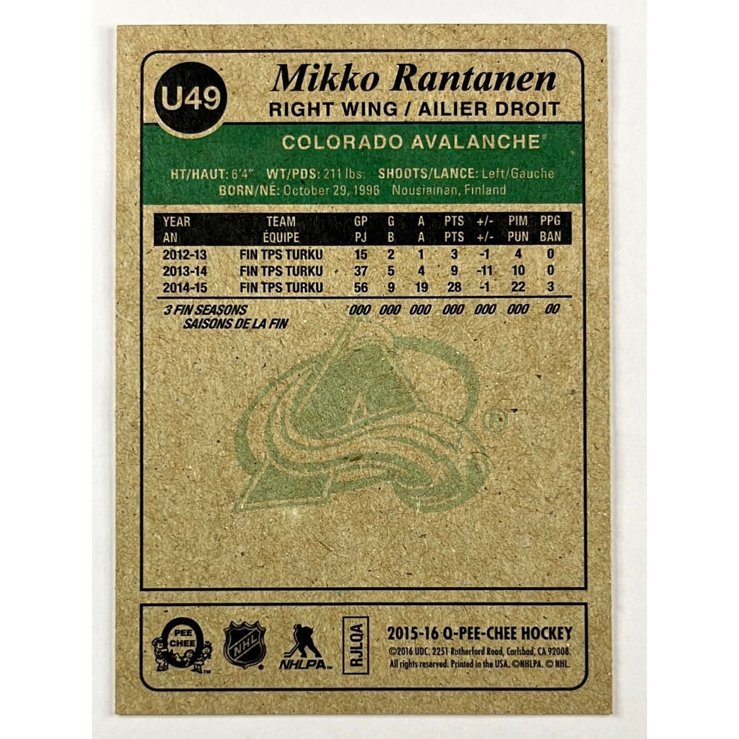 2015-16 O-Pee-Chee Mikko Rantanen Retro RC | Local Legends Cards & Collectibles