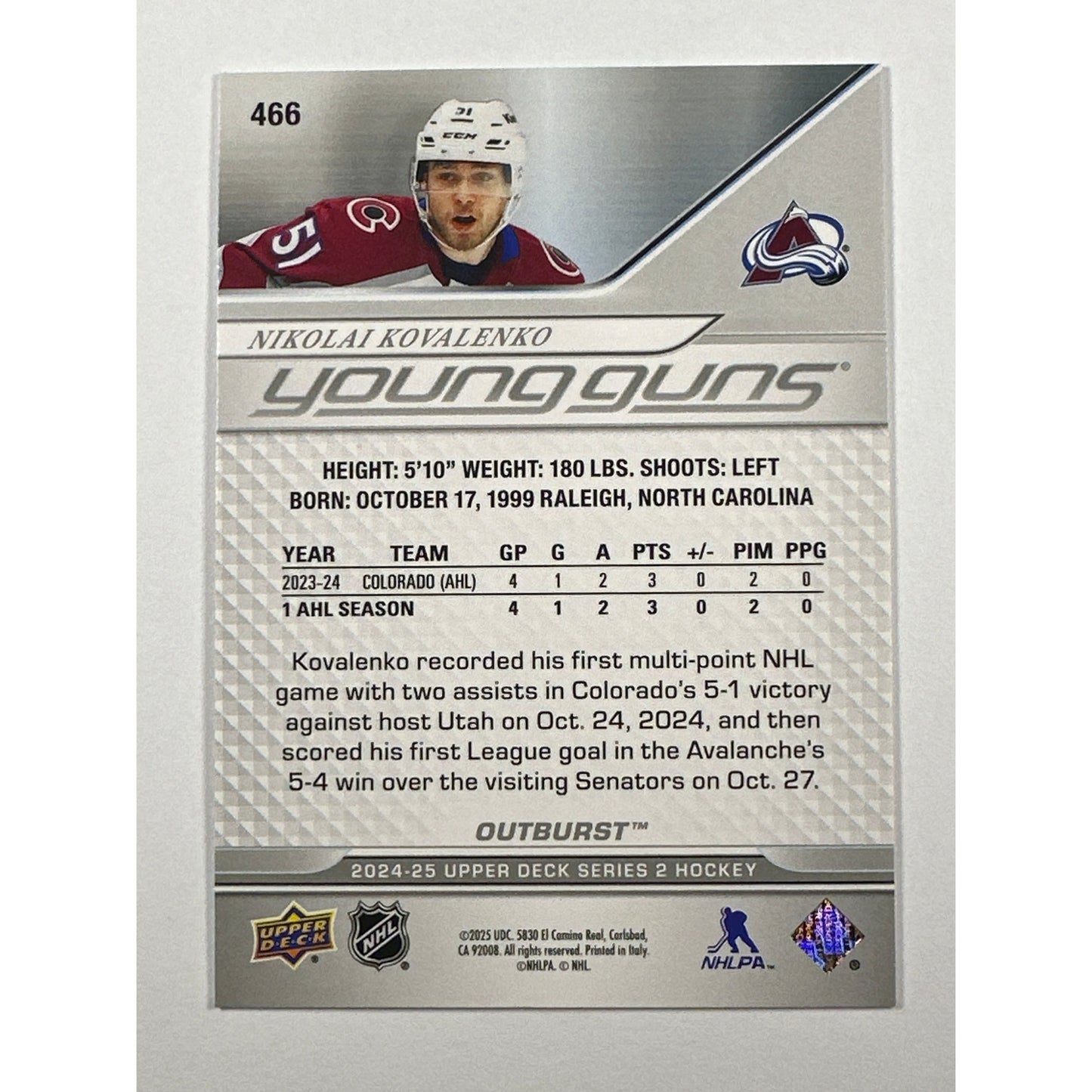 2024-25 Series 2 Nikolai Kovalenko Outburst Young Guns