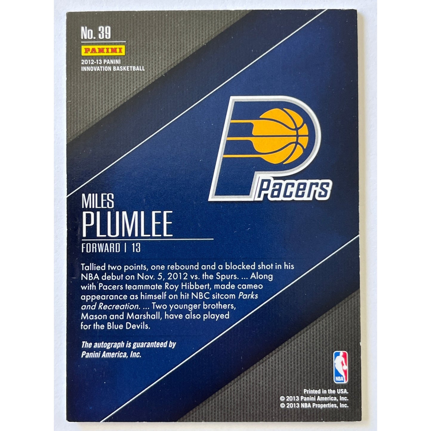 2012-13 Innovation Miles Plumlee Rookie Auto
