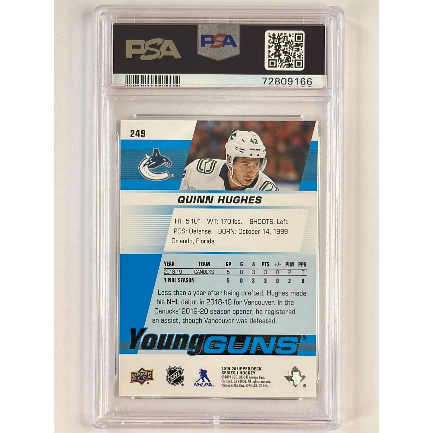 2019-20 Series 1 Quinn Hughes Young Guns PSA 9 MINT
