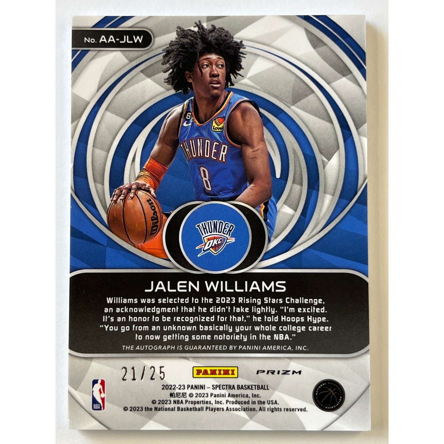 2022-23 Spectra Jalen Williams Pink Prizm Rookie Auto /25 | Local Legends Cards & Collectibles