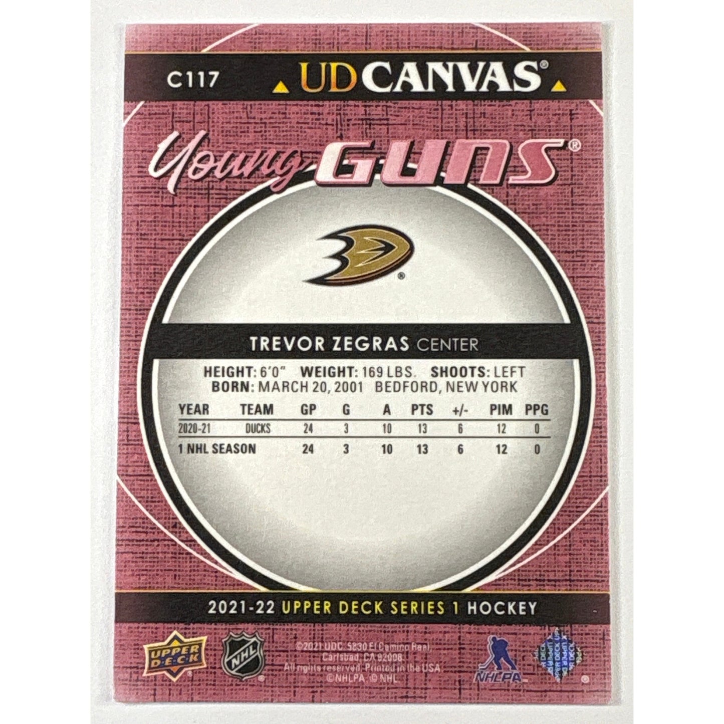 2021-22 Upper Deck Series 1 Trevor Zegras UD Canvas Young Guns