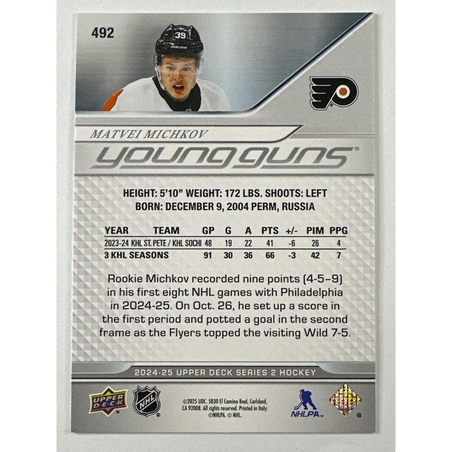 2024-25 Upper Deck Series 2 Matvei Michkov Young Guns