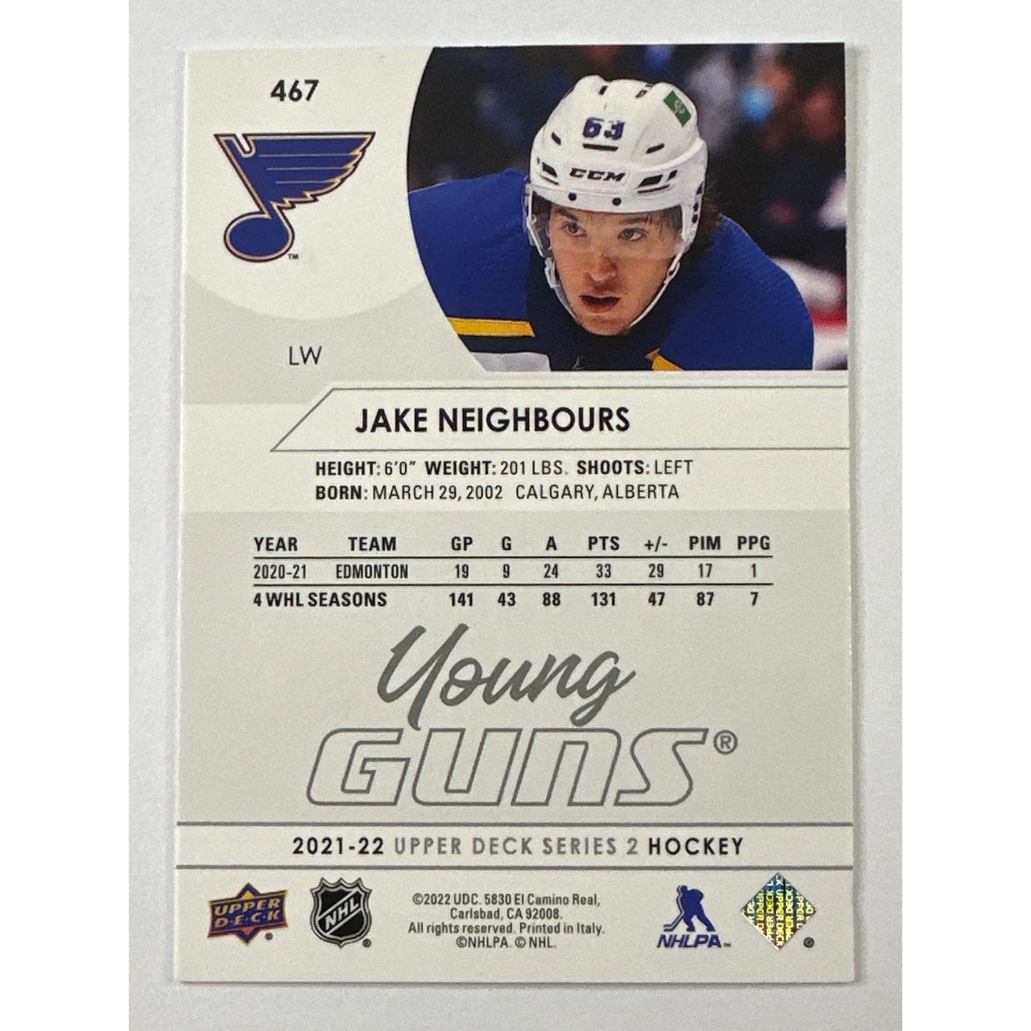 2021-22 Upper Deck Series 2 Jake Neighbours Young Guns