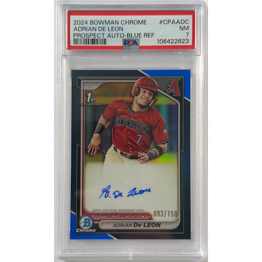 2024 Bowman Chrome Adrian De Leon Prospect Auto Blue Refractor /150 PSA 7 NM | Local Legends Cards & Collectibles
