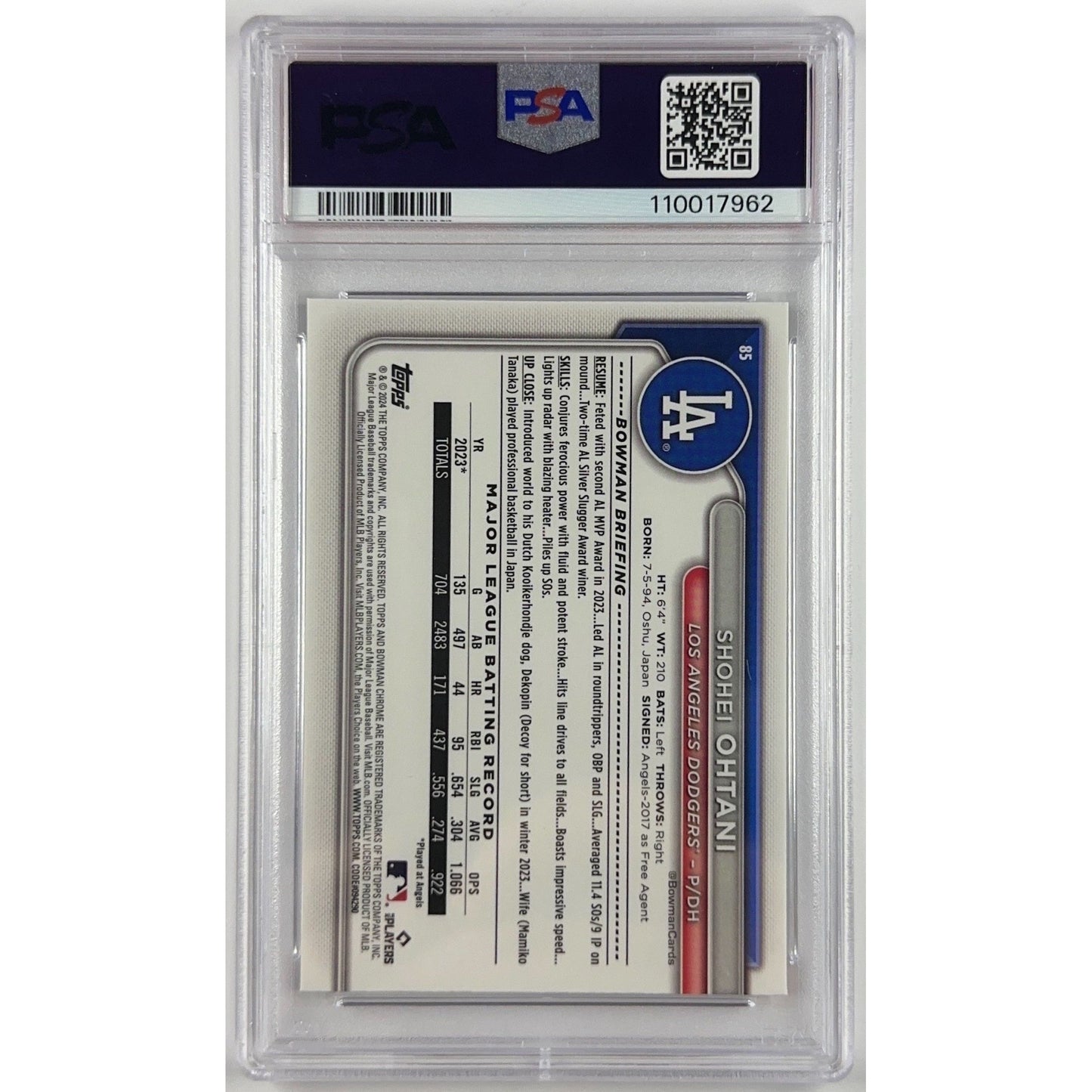 2024 Bowman Chrome Shohei Ohtani M/B Refractor PSA 9 MINT