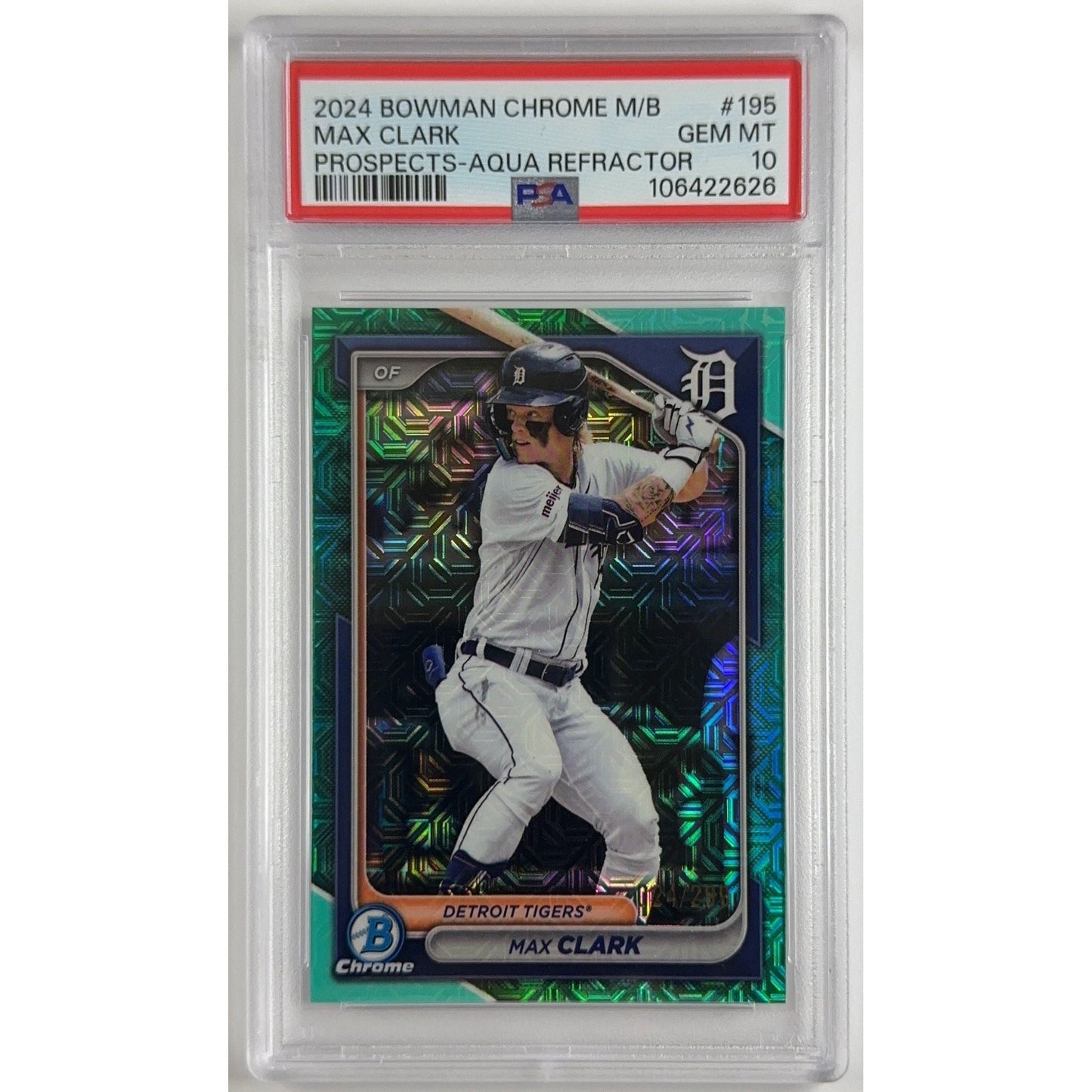 2024 Bowman Chrome Max Clark M/B Prospects Aqua Refractor 024/299 PSA 10 GEM MINT