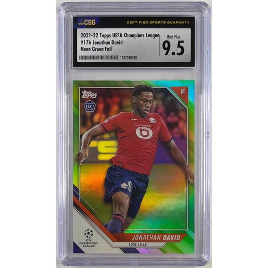 2021-22 Topps UEFA Champions League Jonathan David Neon Green Foil RC CSG 9.5 MINT PLUS | Local Legends Cards & Collectibles