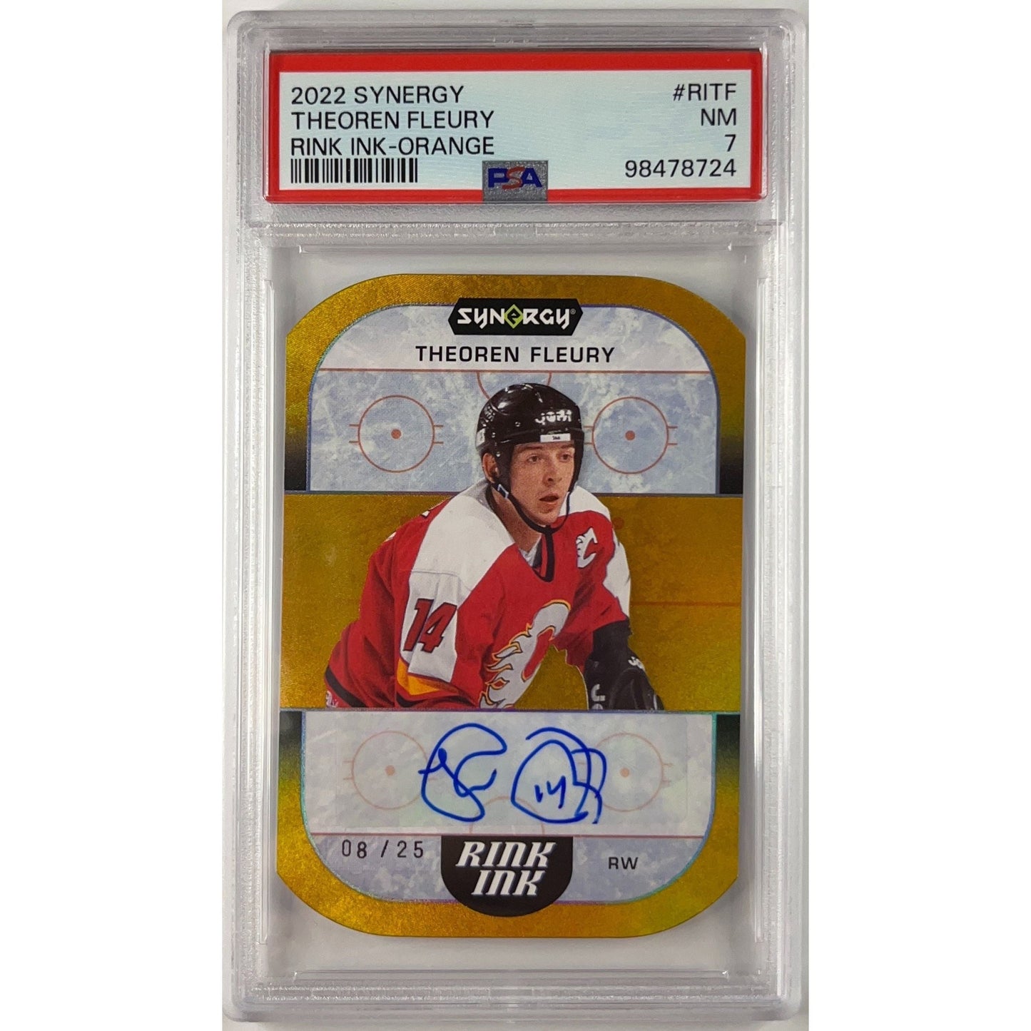 2022-23 Synergy Theoren Fleury Rink Ink Orange Auto /25 PSA 8 NEAR MINT | Local Legends Cards & Collectibles